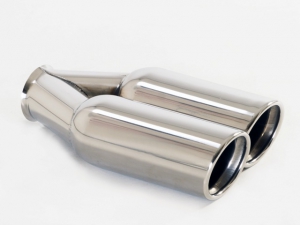 Rear Exhaust Pipe 82 - 2x80 round, beveled, offset to the right, stainless steel